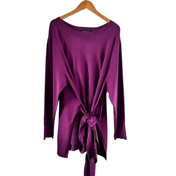 NWT Eloquii Sweater Burgundy Rose Tie Waist Tunic Sweater 4XL 26/28 - Picture 4 of 16